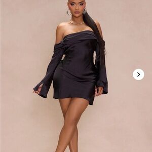Plus size Black Satin Off Shoulder Mini Dress